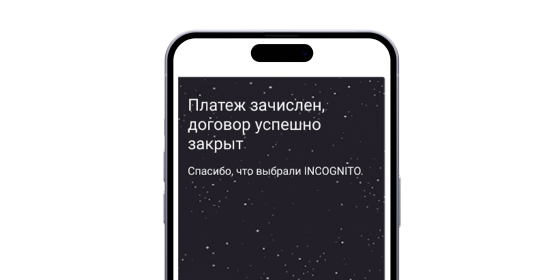 Личный кабинет Incognito - завершение оплаты
